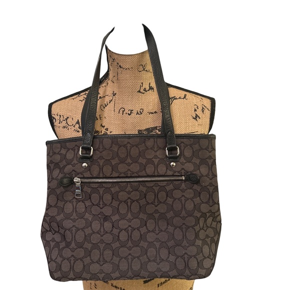 Coach Brown and Black Signature Tote Jacquard Bag Purse - Picture 1 of 9